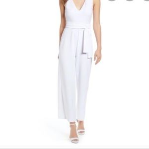 Double V-Neck White Jumpsuit
